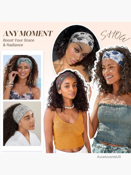 Wide Boho Turban Style Headwraps, Non-Slip Moisture-Wicking Workout Hair main image 5